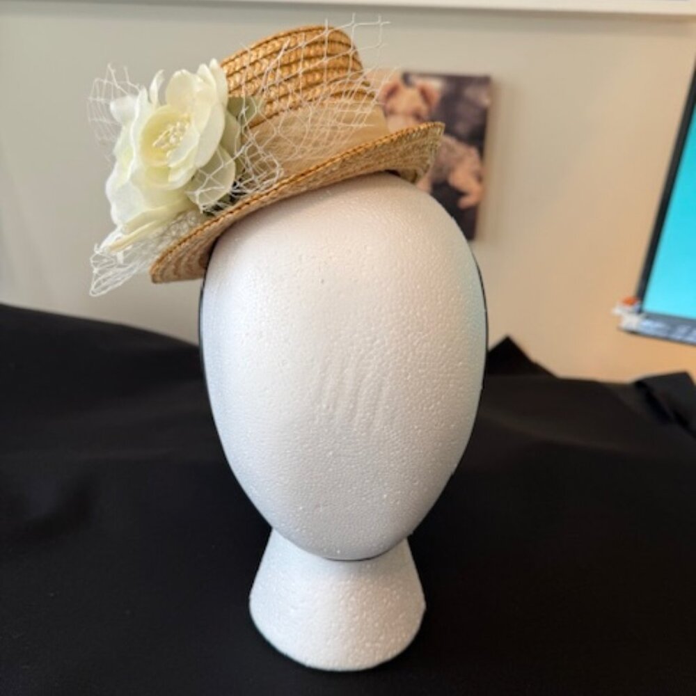 Adorable Small Natural Chapeau (Hat) with Floral Detail